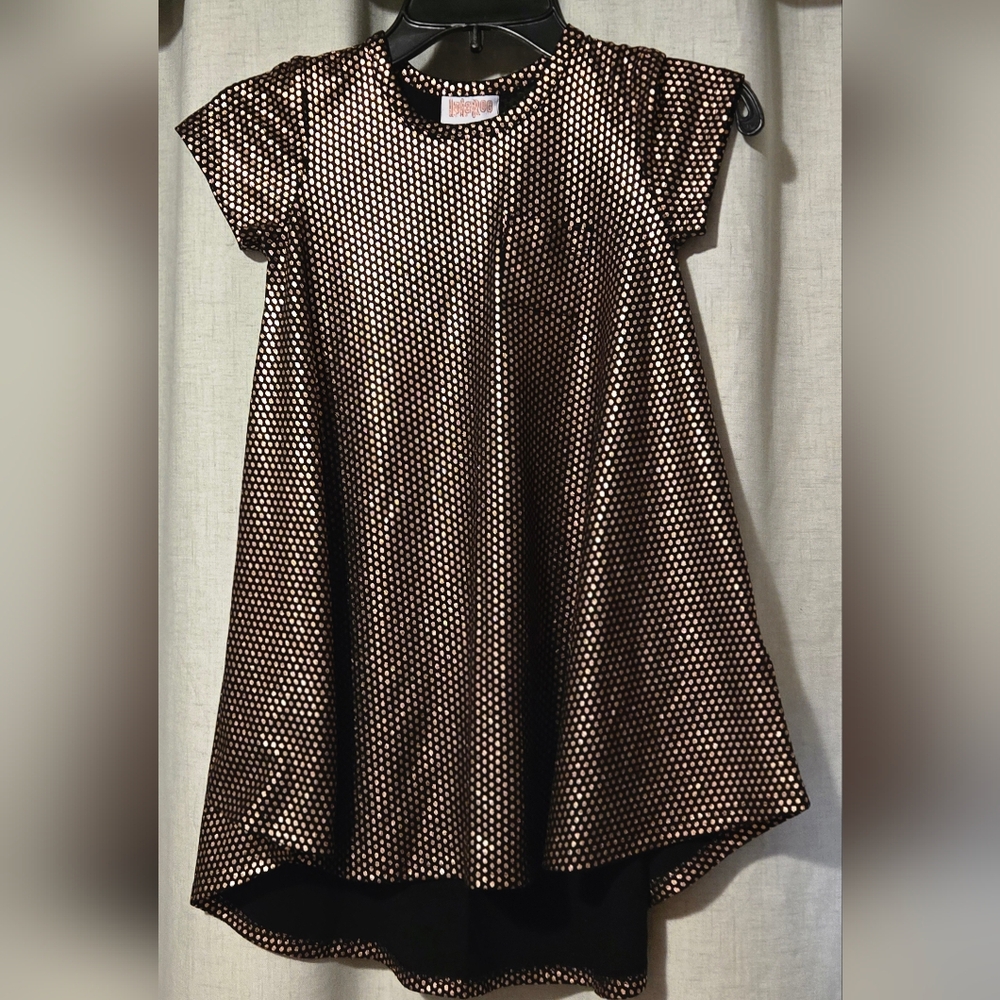 Lularoe Black & Gold Metallic Shimmer Dot Scarlett Dress Little Girl Size 4